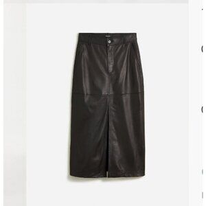 Madewell Womens $498 Leather Midi Skirt Black Size 10 NN408